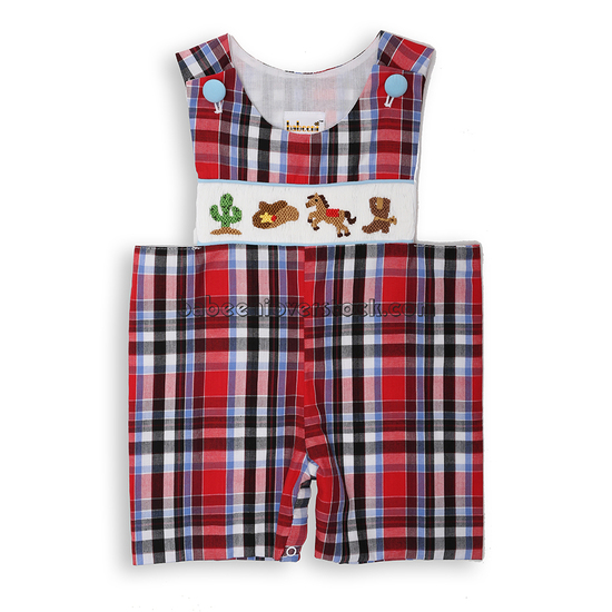 Cute cowboy smocked shortall - BB1366